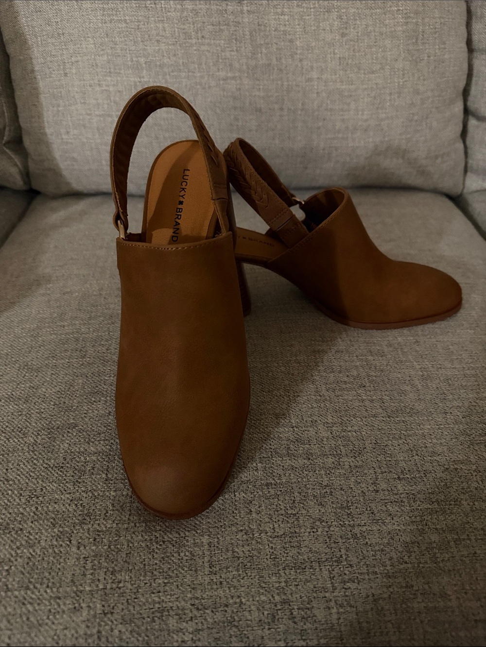 Lucky Brand Tan Suede Slingback Heeled Mules